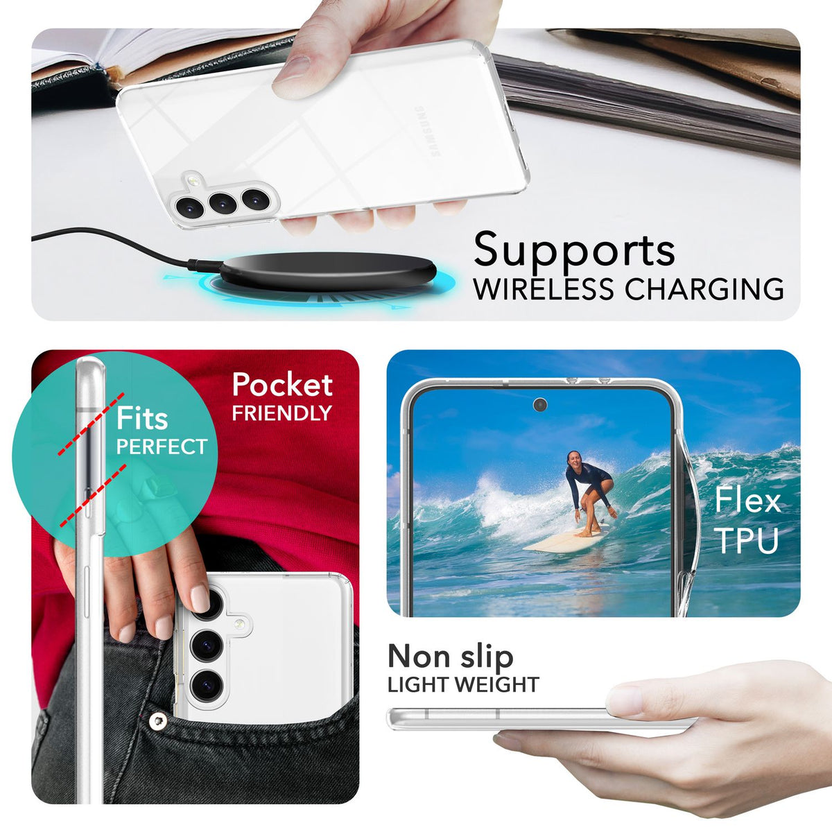 NALIA Transparente Hülle für Samsung Galaxy S24 Plus – Harte Rückseite & Silikon Rand – IGNITE (Stoßfeste Handyhülle & Verstärkte Ecken) – Marke aus Berlin
