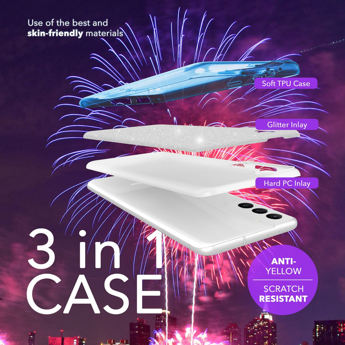 NALIA Glitzerhülle für Samsung Galaxy S24 – Funkelnder Glitzer-Look & Grip – SHINEPOP (Silikon Case) – Marke aus Berlin