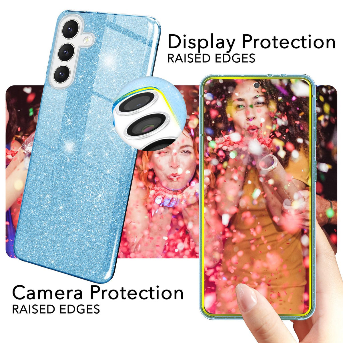 NALIA Glitzerhülle für Samsung Galaxy S24 – Funkelnder Glitzer-Look & Grip – SHINEPOP (Silikon Case) – Marke aus Berlin