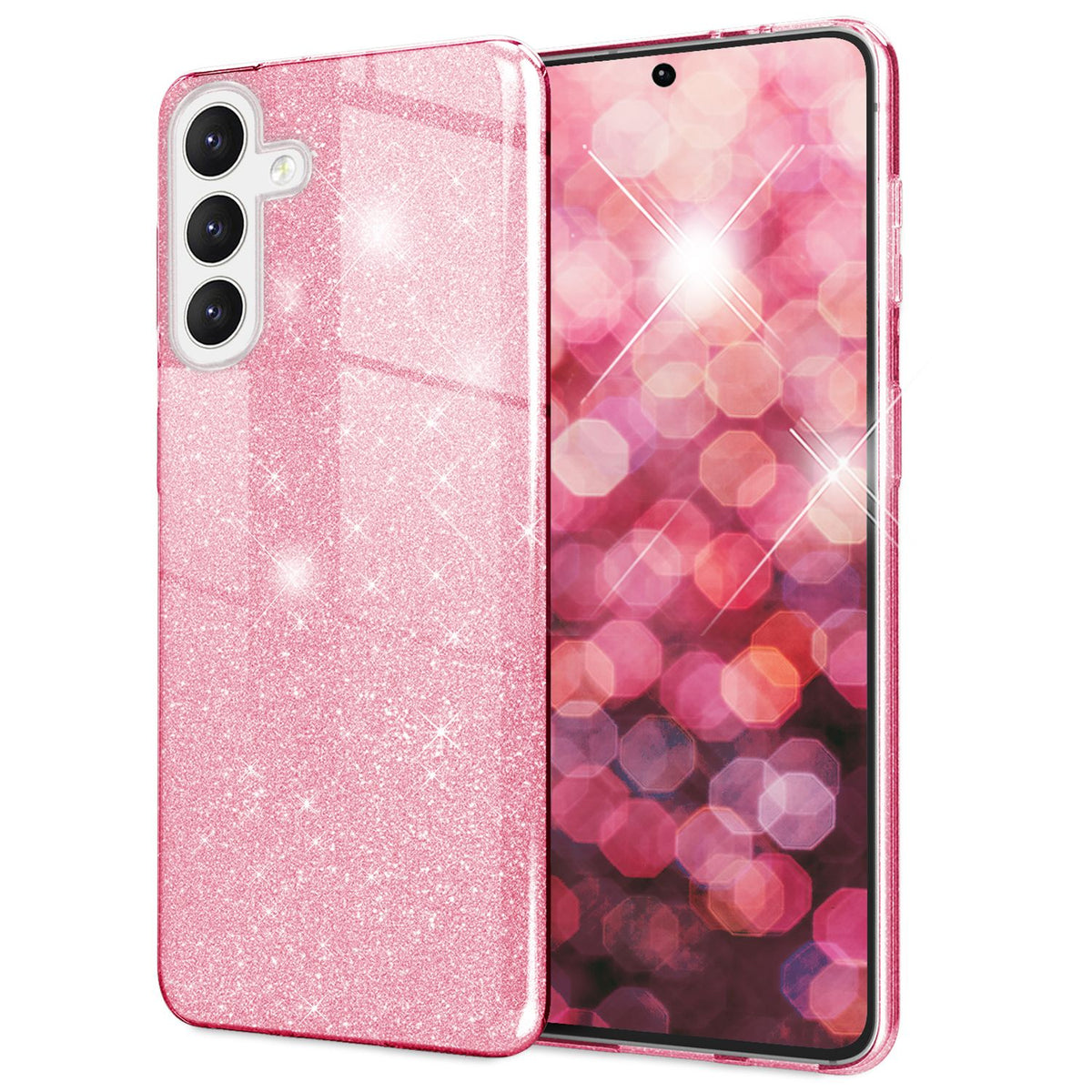 NALIA Glitzerhülle für Samsung Galaxy S24 – Funkelnder Glitzer-Look & Grip – SHINEPOP (Silikon Case) – Marke aus Berlin