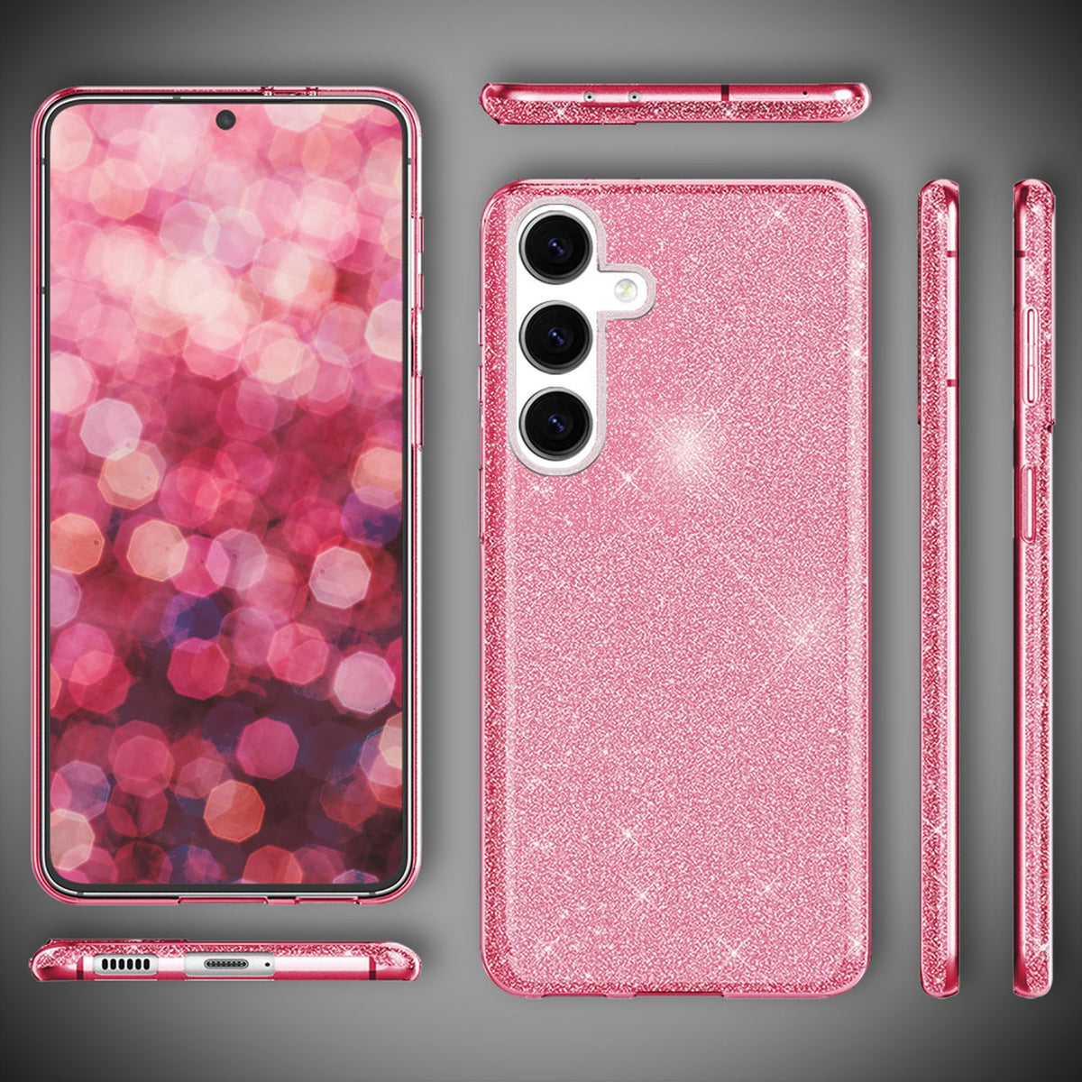 NALIA Glitzerhülle für Samsung Galaxy S24 – Funkelnder Glitzer-Look & Grip – SHINEPOP (Silikon Case) – Marke aus Berlin