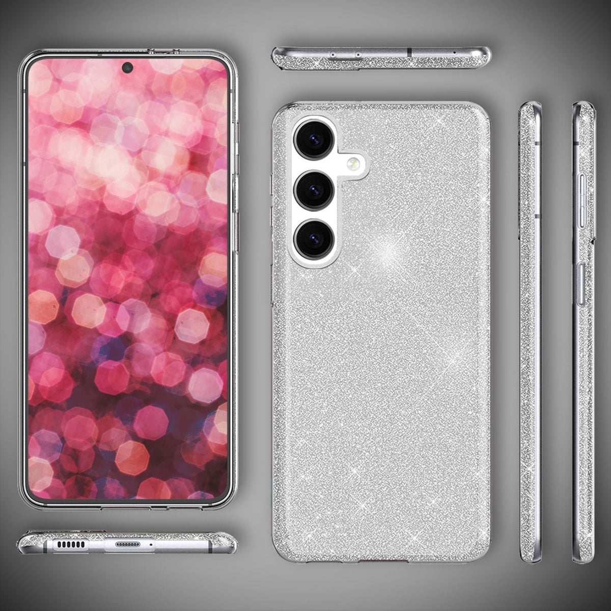 NALIA Glitzerhülle für Samsung Galaxy S24 – Funkelnder Glitzer-Look & Grip – SHINEPOP (Silikon Case) – Marke aus Berlin