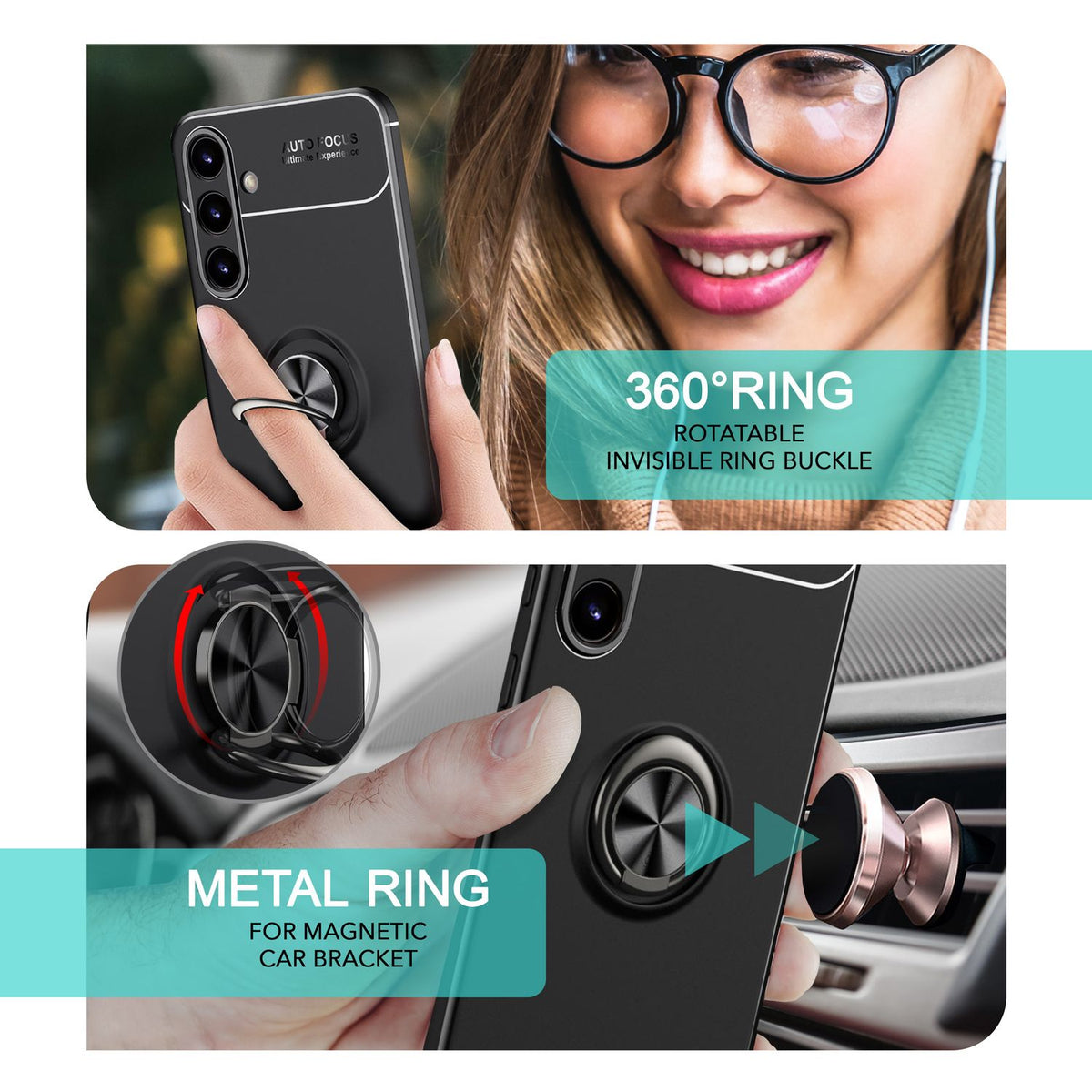 NALIA Ringhülle für Samsung Galaxy S24 Plus – Ring-Ständer 360° & für Magnet-Halter – GRIP360 (Mattiertes Silikon Case) – Marke aus Berlin
