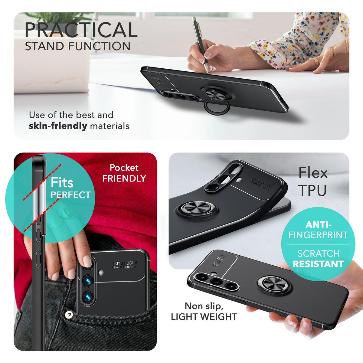 NALIA Ringhülle für Samsung Galaxy S24 Plus – Ring-Ständer 360° & für Magnet-Halter – GRIP360 (Mattiertes Silikon Case) – Marke aus Berlin
