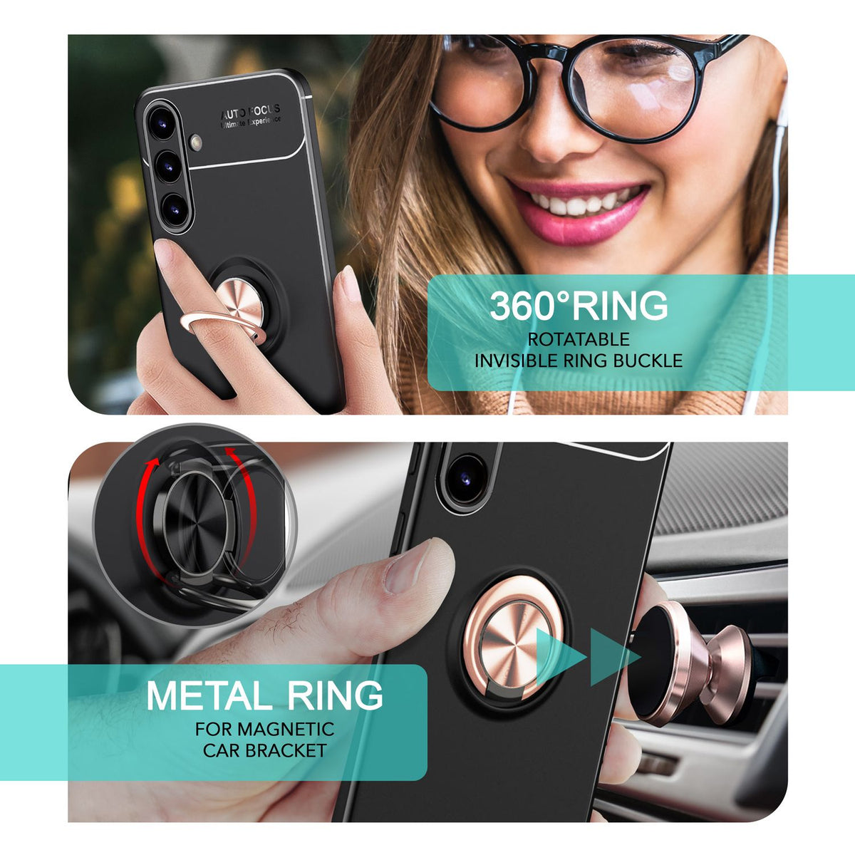 NALIA Ringhülle für Samsung Galaxy S24 Plus – Ring-Ständer 360° & für Magnet-Halter – GRIP360 (Mattiertes Silikon Case) – Marke aus Berlin