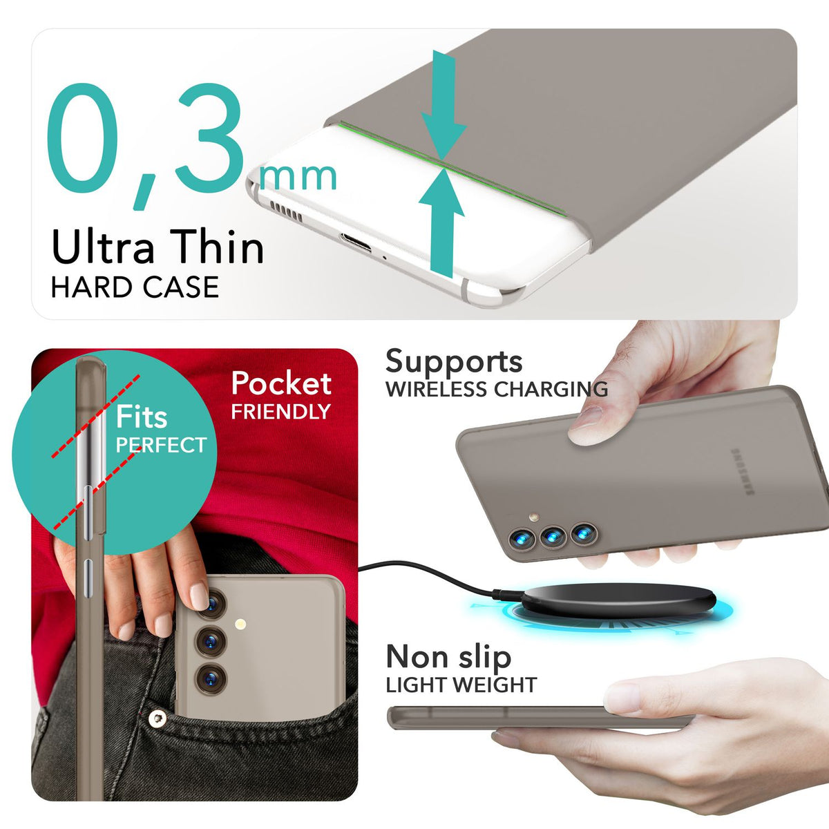 NALIA Ultra Slim Hardcase für Samsung Galaxy S24 – Matt & 0.3mm Dünn – PHANTOM (Dünnes Cover & Kamera-Vollschutz) – Marke aus Berlin