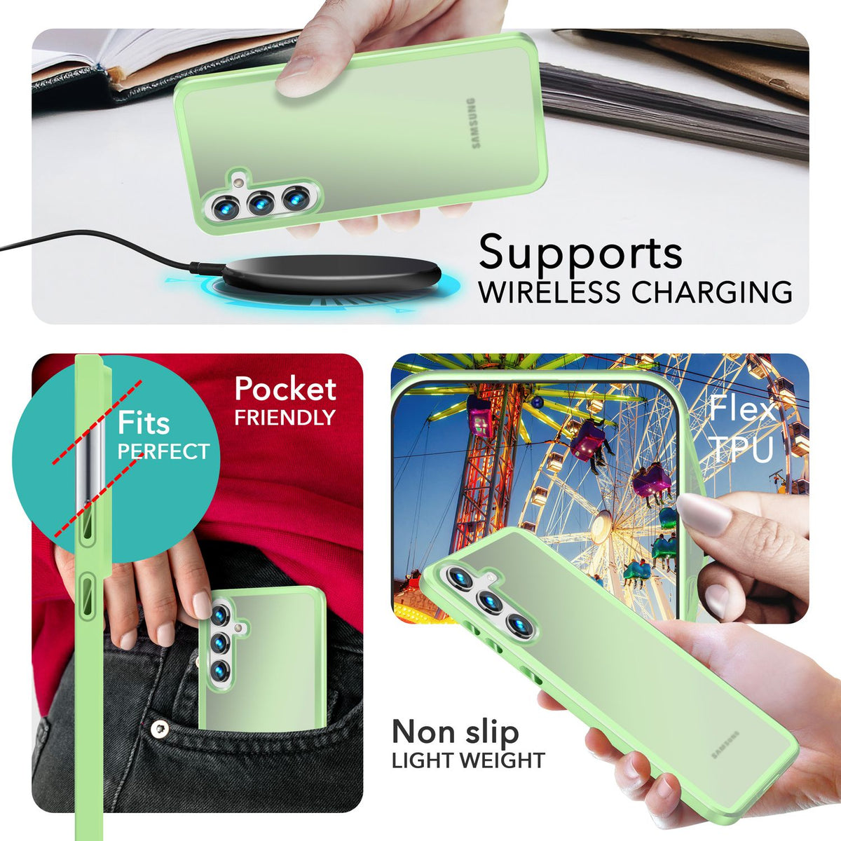 NALIA Matte Handyhülle für Samsung Galaxy S24 – Stoßfester Silikon-Rahmen & Semi-Transparent – FUZION (Anti-Fingerprint Case) – Marke aus Berlin