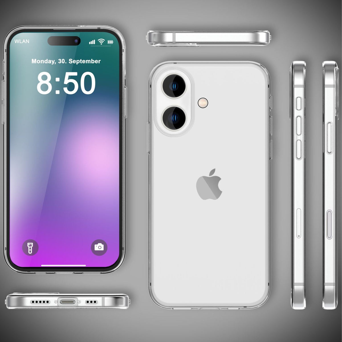 NALIA Transparente Silikonhülle für iPhone 16 – Anti-Gelb & Rutschfest – GLAZE (Handyhülle Kristallklar, Schlank & Stoßfest) – Marke aus Berlin