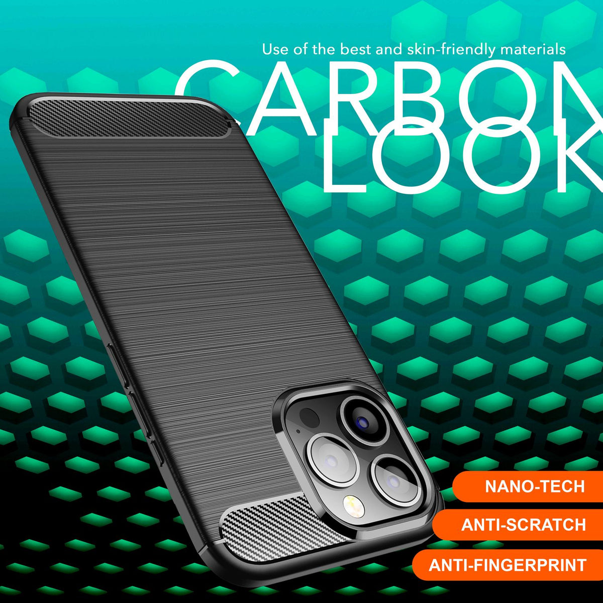 NALIA Silikonhülle für iPhone 16 Pro – Rutschfest & Matt – VORTEX (Gebürstete Optik & Carbon Design) – Marke aus Berlin