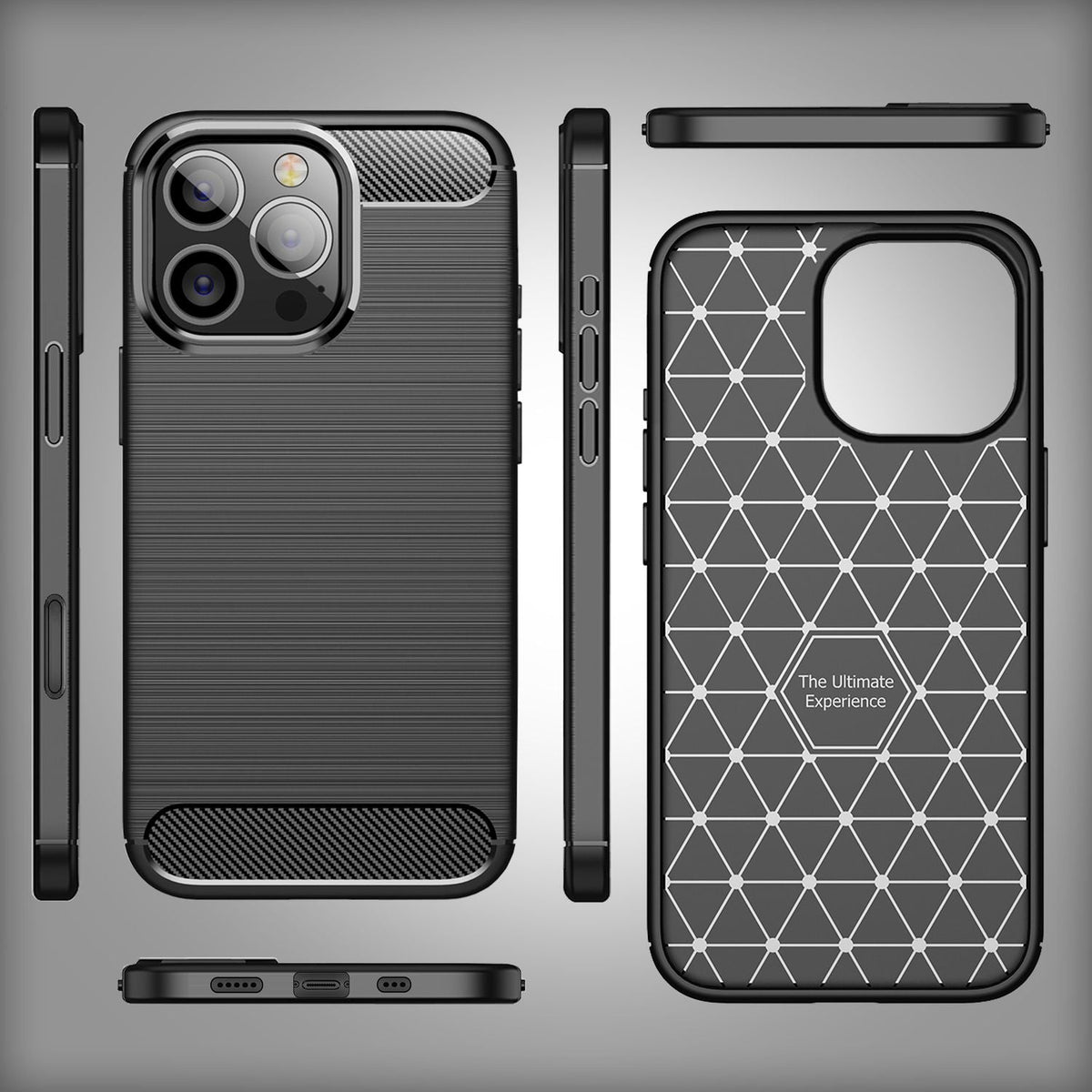 NALIA Silikonhülle für iPhone 16 Pro – Rutschfest & Matt – VORTEX (Gebürstete Optik & Carbon Design) – Marke aus Berlin