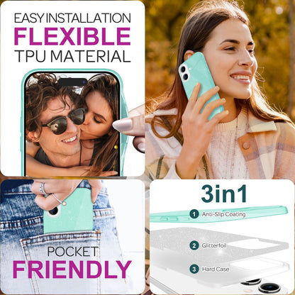 NALIA Glitzerhülle für iPhone 16 Plus – Funkelnder Glitzer-Look & Grip – SHINEPOP (Silikon Case) – Marke aus Berlin