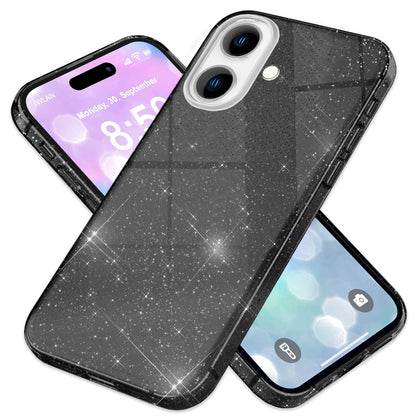 NALIA Glitzerhülle für iPhone 16 Plus – Funkelnder Glitzer-Look & Grip – SHINEPOP (Silikon Case) – Marke aus Berlin