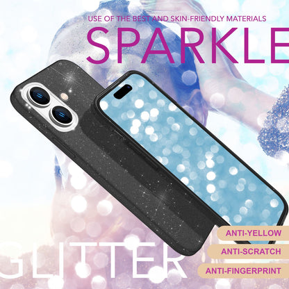 NALIA Glitzerhülle für iPhone 16 Plus – Funkelnder Glitzer-Look & Grip – SHINEPOP (Silikon Case) – Marke aus Berlin