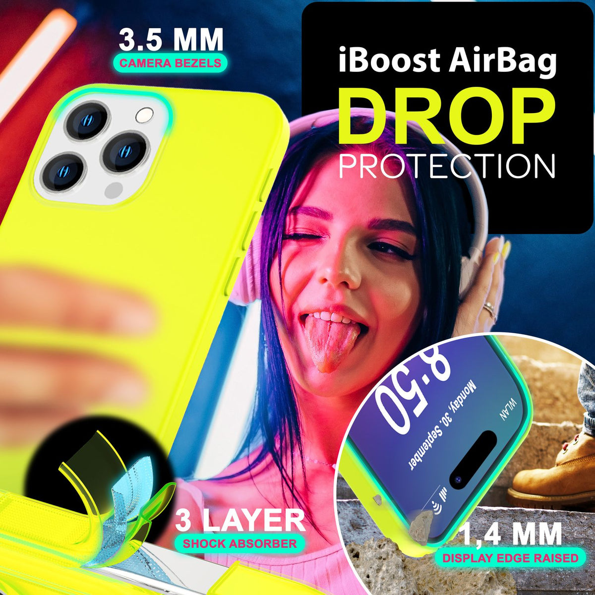 NALIA Neon Silikonhülle für iPhone 16 Pro Max – Soft-Touch & Signal-Neon – NEONSHOCK (Matte Schutzhülle) – Marke aus Berlin