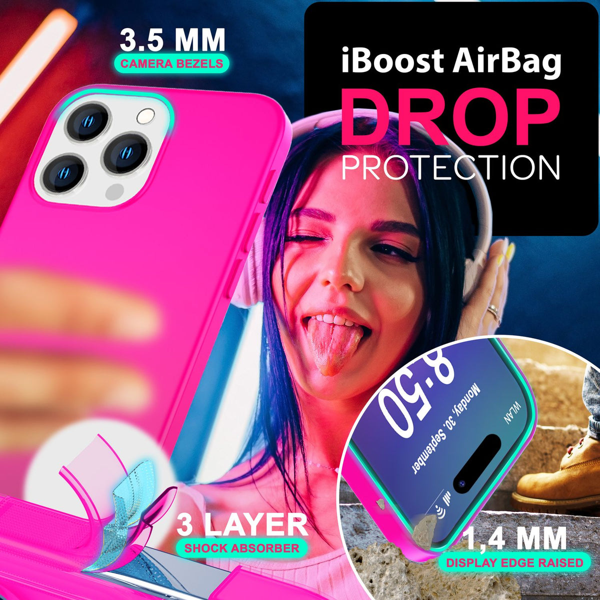 NALIA Neon Silikonhülle für iPhone 16 Pro Max – Soft-Touch & Signal-Neon – NEONSHOCK (Matte Schutzhülle) – Marke aus Berlin