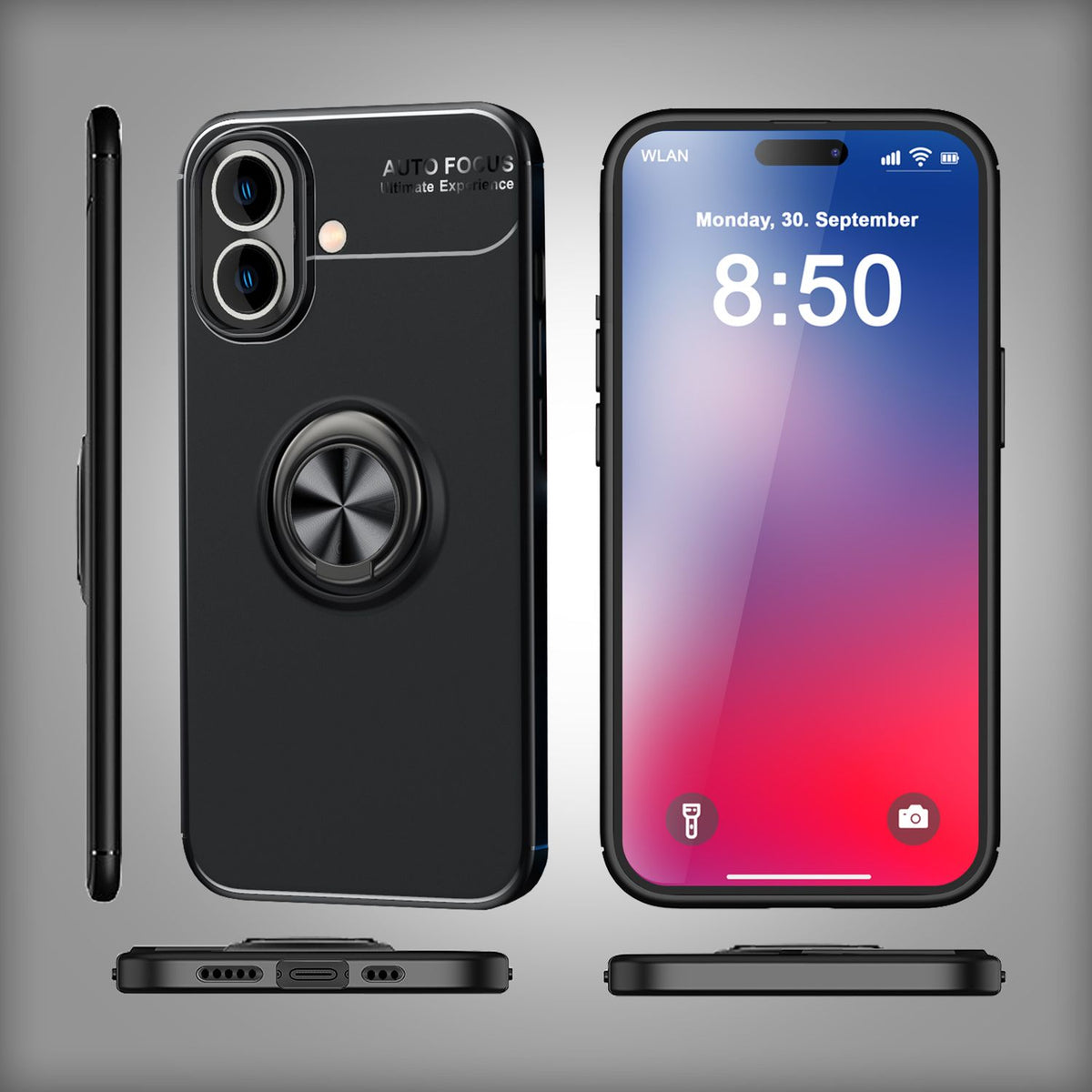 NALIA Ringhülle für iPhone 16 – Ring-Ständer 360° & für Magnet-Halter – GRIP360 (Mattiertes Silikon Case) – Marke aus Berlin