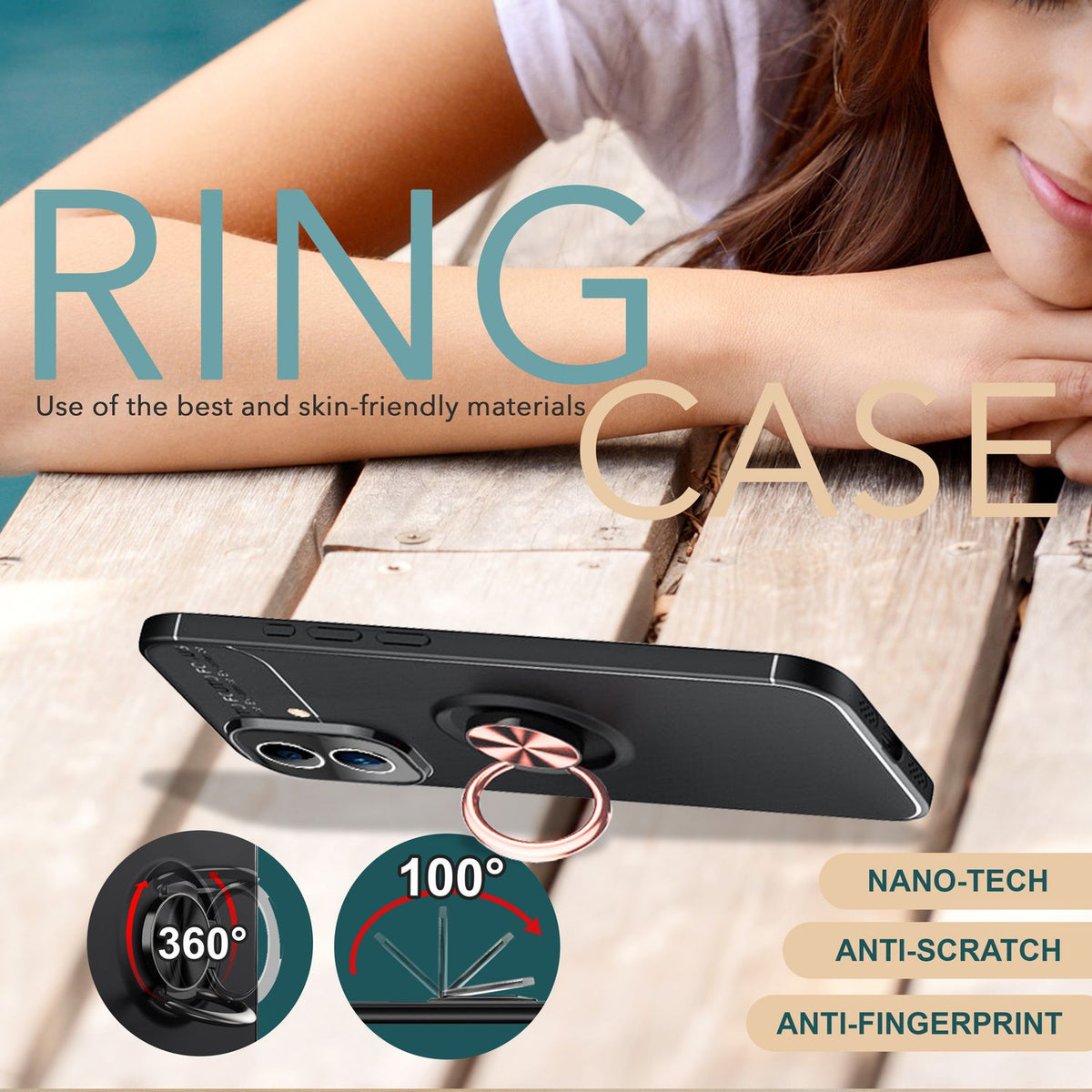NALIA Ringhülle für iPhone 16 – Ring-Ständer 360° & für Magnet-Halter – GRIP360 (Mattiertes Silikon Case) – Marke aus Berlin