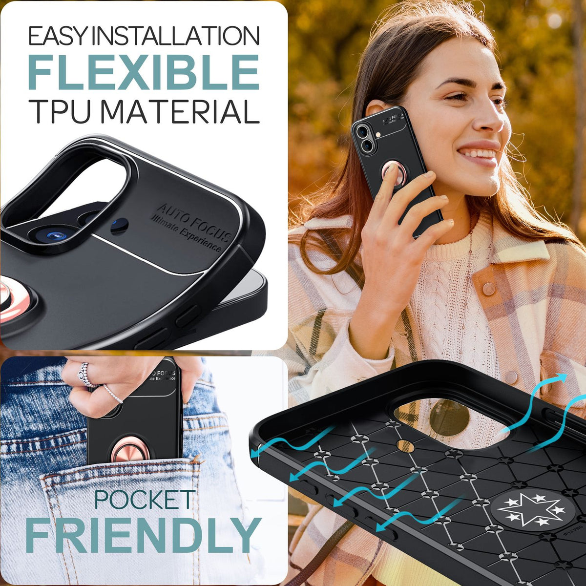 NALIA Ringhülle für iPhone 16 Plus – Ring-Ständer 360° & für Magnet-Halter – GRIP360 (Mattiertes Silikon Case) – Marke aus Berlin