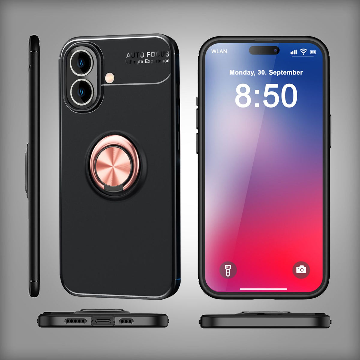 NALIA Ringhülle für iPhone 16 Plus – Ring-Ständer 360° & für Magnet-Halter – GRIP360 (Mattiertes Silikon Case) – Marke aus Berlin