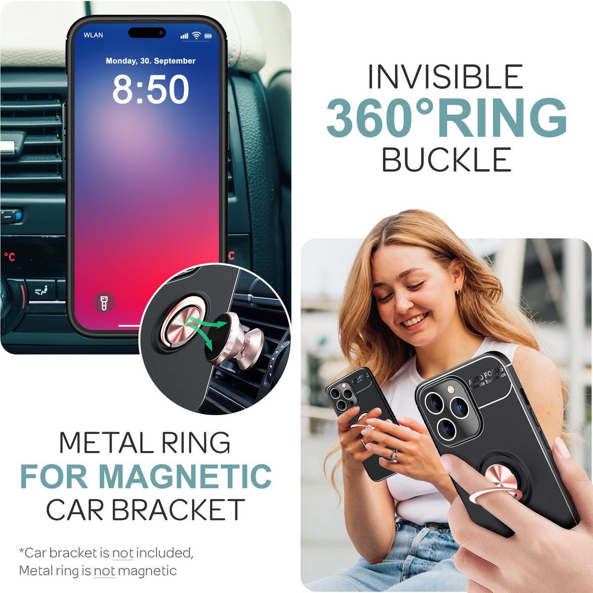 NALIA Ringhülle für iPhone 16 Pro Max – Ring-Ständer 360° & für Magnet-Halter – GRIP360 (Mattiertes Silikon Case) – Marke aus Berlin