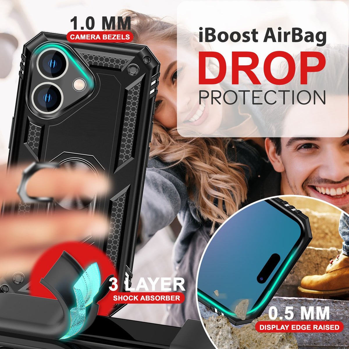NALIA Panzerhülle für iPhone 16 – Ring-Ständer 360° & Magnet-Halterung Kompatibel – RINGDEFEND (Stoßfestes Outdoor Case) – Marke aus Berlin