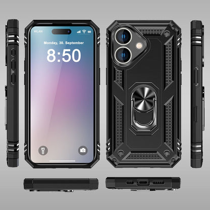 NALIA Panzerhülle für iPhone 16 – Ring-Ständer 360° & Magnet-Halterung Kompatibel – RINGDEFEND (Stoßfestes Outdoor Case) – Marke aus Berlin