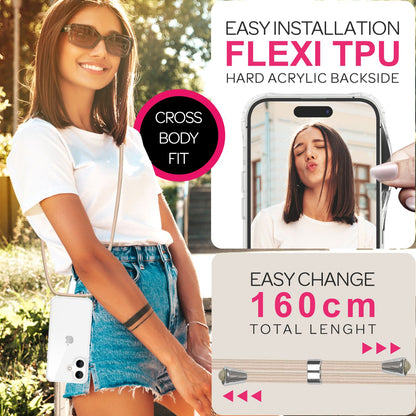 NALIA Handykette für iPhone 16 Plus – Transparentes Hybrid-Case & Band – HANGIT PRO (Anti-Gelb Rückseite & Verstellbar) – Marke aus Berlin