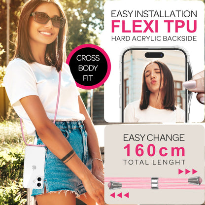 NALIA Handykette für iPhone 16 Plus – Transparentes Hybrid-Case & Band – HANGIT PRO (Anti-Gelb Rückseite & Verstellbar) – Marke aus Berlin