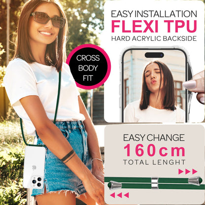 NALIA Handykette für iPhone 16 Pro – Transparentes Hybrid-Case & Band – HANGIT PRO (Anti-Gelb Rückseite & Verstellbar) – Marke aus Berlin