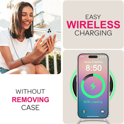 NALIA Handykette für iPhone 16 Pro Max – Transparentes Hybrid-Case & Band – HANGIT PRO (Anti-Gelb Rückseite & Verstellbar) – Marke aus Berlin