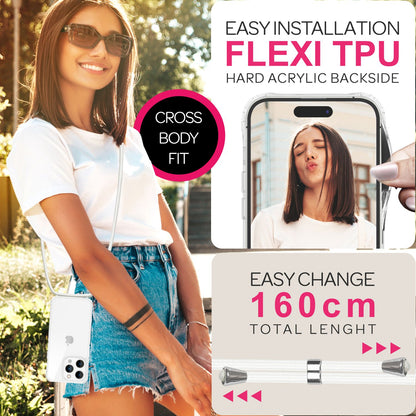 NALIA Handykette für iPhone 16 Pro Max – Transparentes Hybrid-Case & Band – HANGIT PRO (Anti-Gelb Rückseite & Verstellbar) – Marke aus Berlin