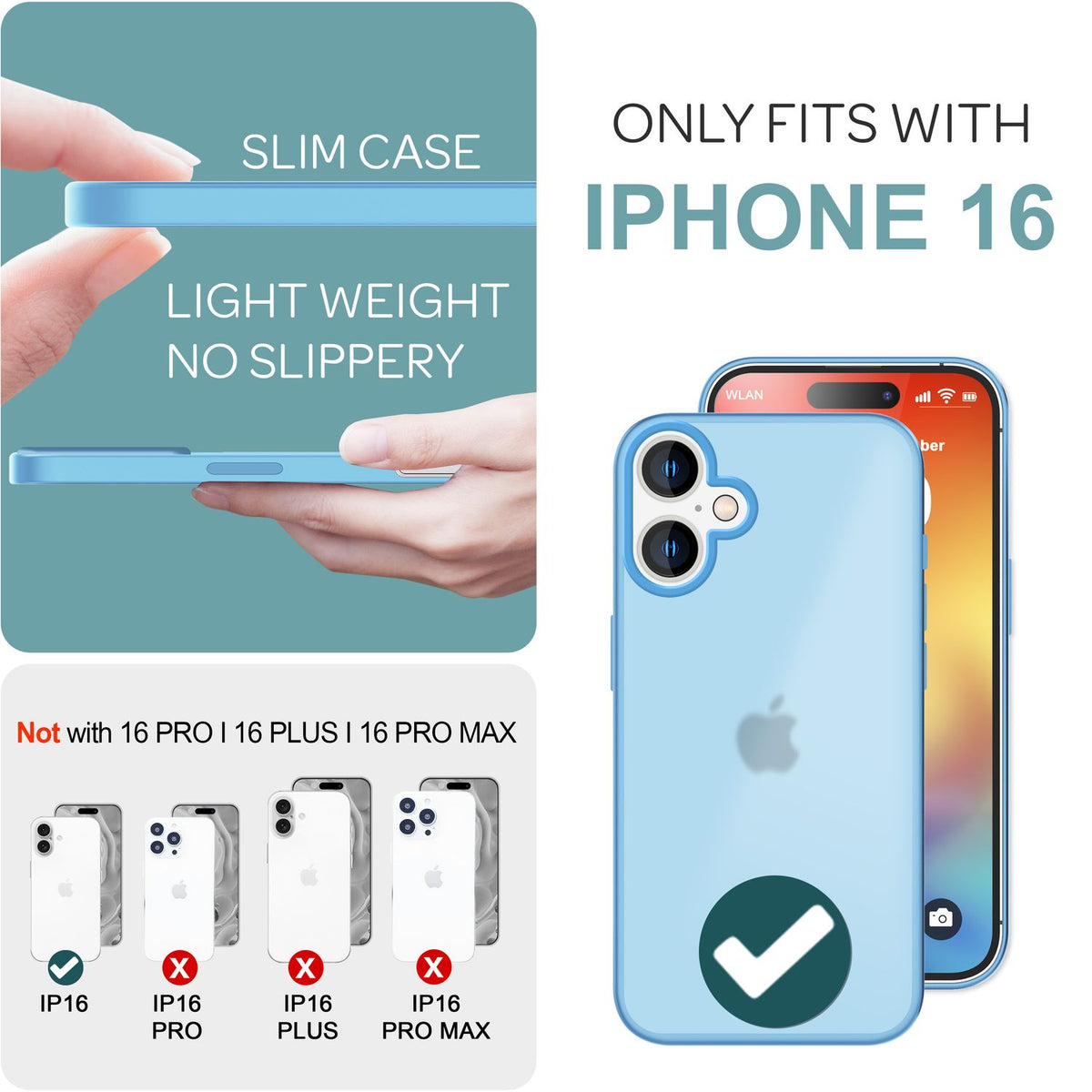 NALIA Matte Handyhülle für iPhone 16 – Stoßfester Silikon-Rahmen & Semi-Transparent – FUZION (Anti-Fingerprint Case) – Marke aus Berlin