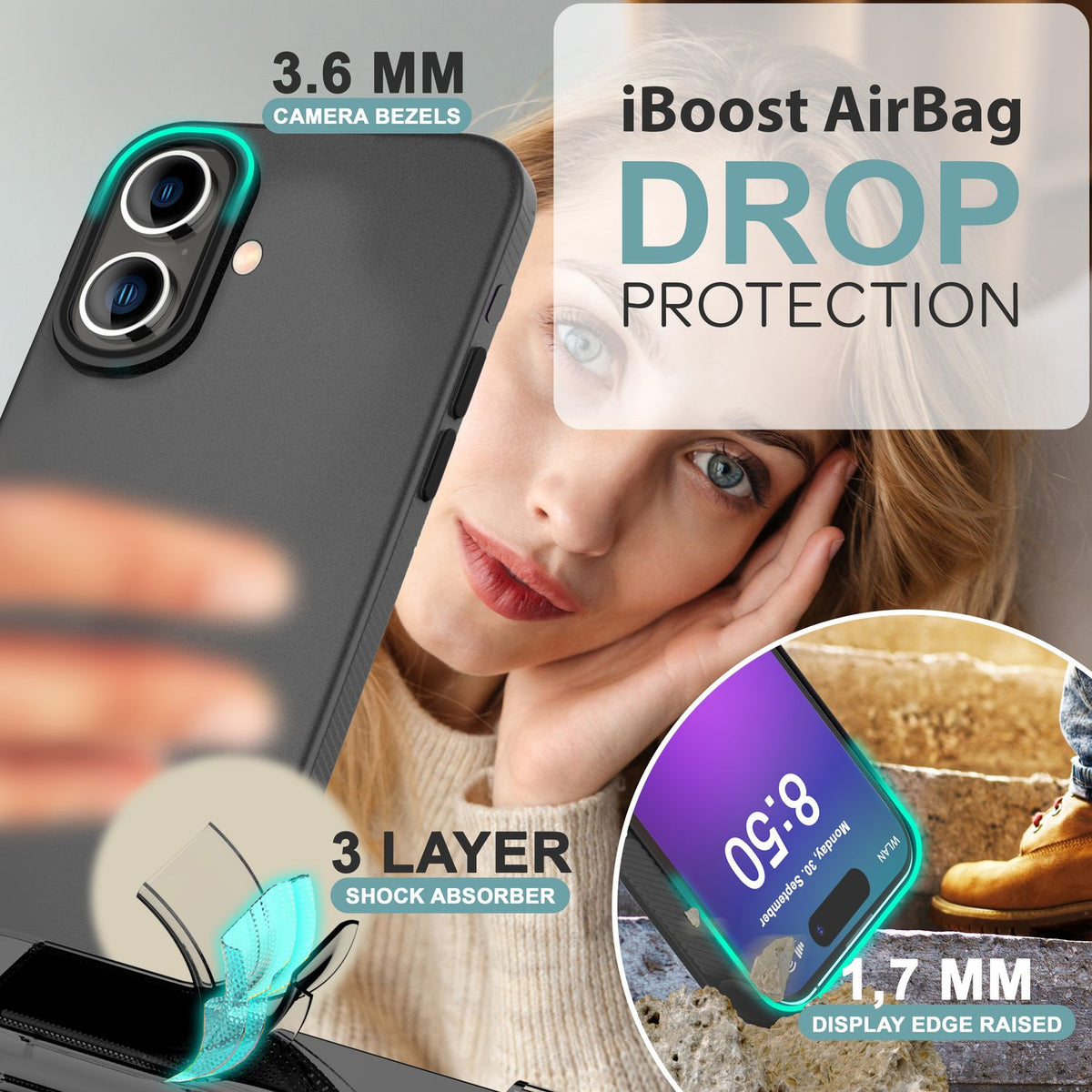 NALIA Silikonhülle für iPhone 16 – Matt & Griffig Soft-Touch – ASTRON (Flexibles TPU Case & Stoßfest) – Marke aus Berlin