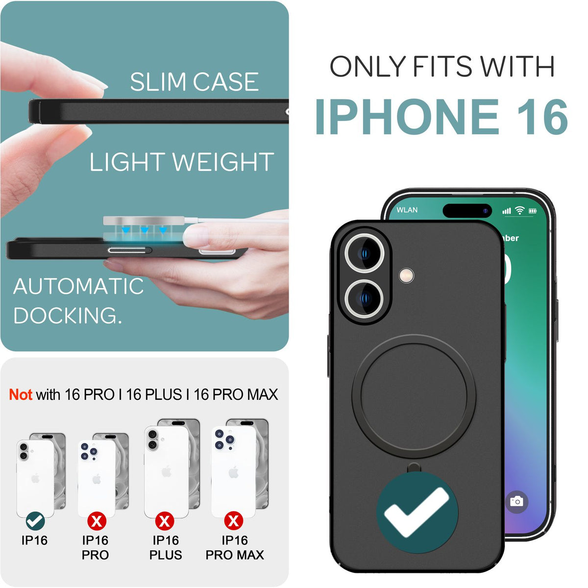 NALIA Ultra-Slim Hardcase für iPhone 16 – MagSafe kompatibel & 0.3mm Dünn – THINIX (Mattes & Schlankes Case) – Marke aus Berlin