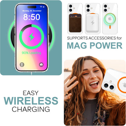 NALIA Neon-Ring Case für iPhone 16 – MagSafe Kompatibel & Nachleuchtend – NIGHT-GLOW (Transparent & Anti-Gelb) – Marke aus Berlin