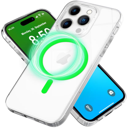 NALIA Neon-Ring Case für iPhone 16 Pro – MagSafe Kompatibel & Nachleuchtend – NIGHT-GLOW (Transparent & Anti-Gelb) – Marke aus Berlin