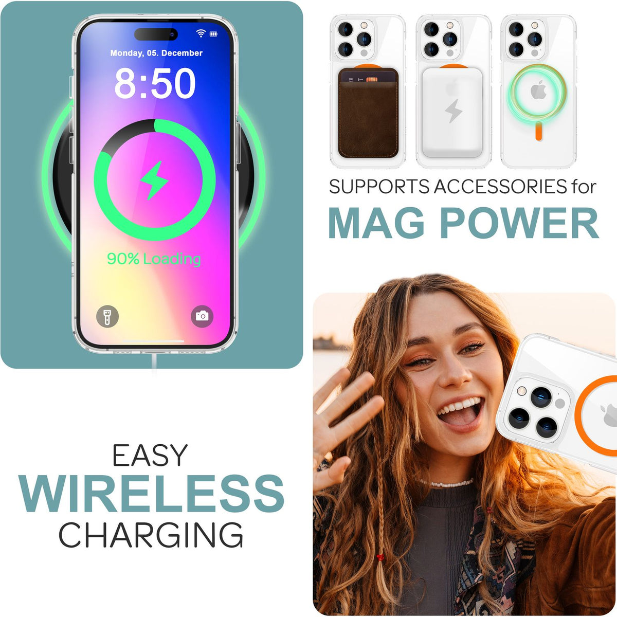 NALIA Neon-Ring Case für iPhone 16 Pro Max – MagSafe Kompatibel & Nachleuchtend – NIGHT-GLOW (Transparent & Anti-Gelb) – Marke aus Berlin