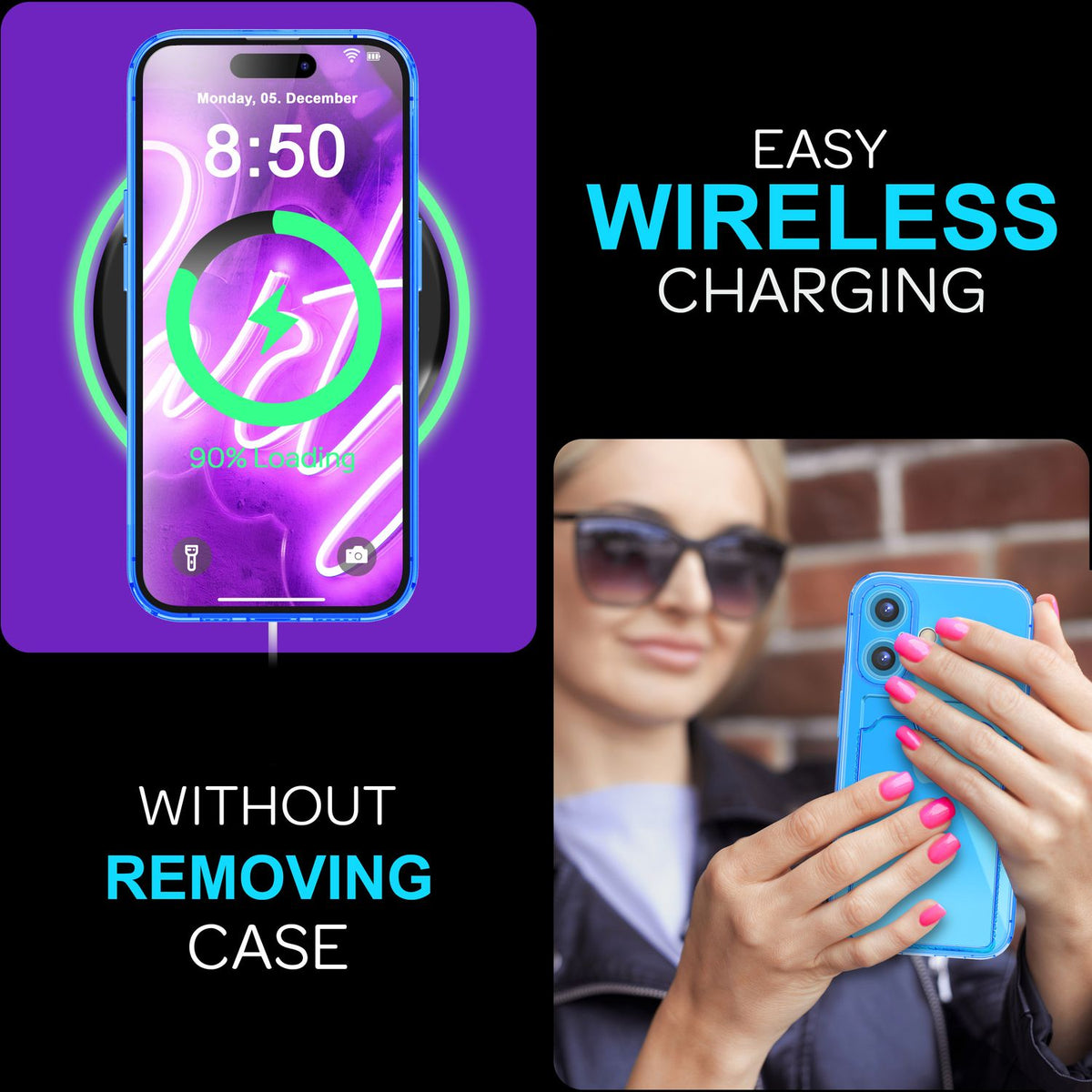 NALIA Neon Silikonhülle für iPhone 16 Plus – Kartenfach & Knallige Signal-Farbe – CARDPOP (Anti-Shock Handyhülle) – Marke aus Berlin