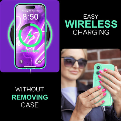 NALIA Neon Silikonhülle für iPhone 16 Plus – Kartenfach & Knallige Signal-Farbe – CARDPOP (Anti-Shock Handyhülle) – Marke aus Berlin