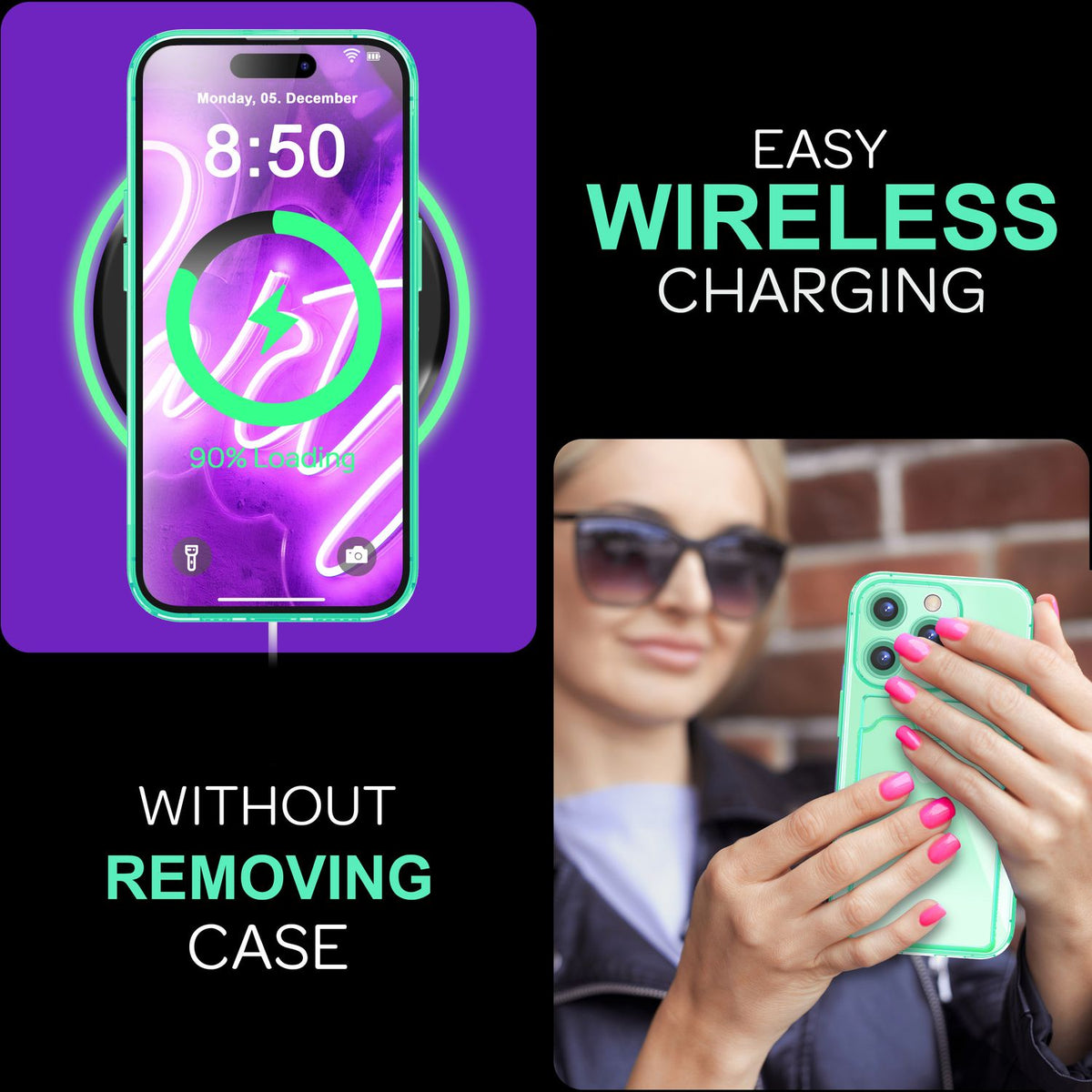 NALIA Neon Silikonhülle für iPhone 16 Pro – Kartenfach & Knallige Signal-Farbe – CARDPOP (Anti-Shock Handyhülle) – Marke aus Berlin