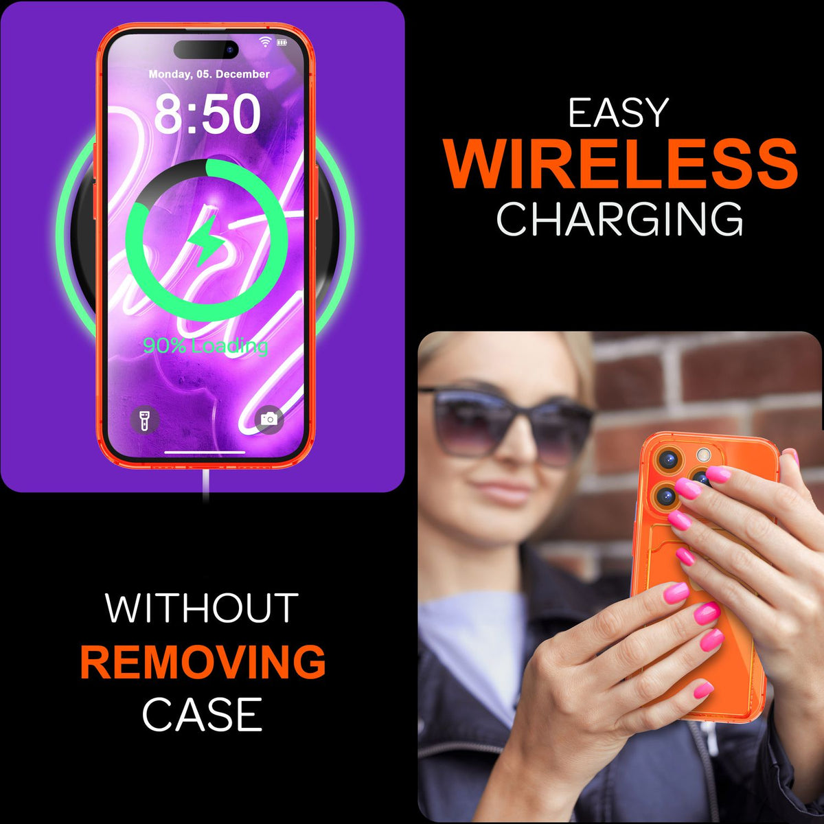NALIA Neon Silikonhülle für iPhone 16 Pro – Kartenfach & Knallige Signal-Farbe – CARDPOP (Anti-Shock Handyhülle) – Marke aus Berlin