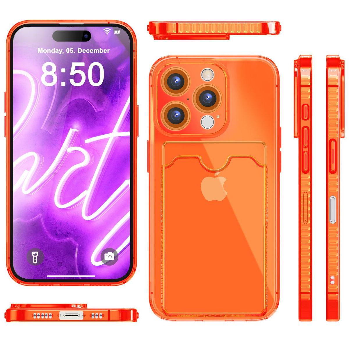 NALIA Neon Silikonhülle für iPhone 16 Pro – Kartenfach & Knallige Signal-Farbe – CARDPOP (Anti-Shock Handyhülle) – Marke aus Berlin