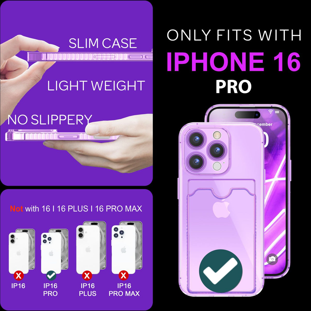 NALIA Neon Silikonhülle für iPhone 16 Pro – Kartenfach & Knallige Signal-Farbe – CARDPOP (Anti-Shock Handyhülle) – Marke aus Berlin