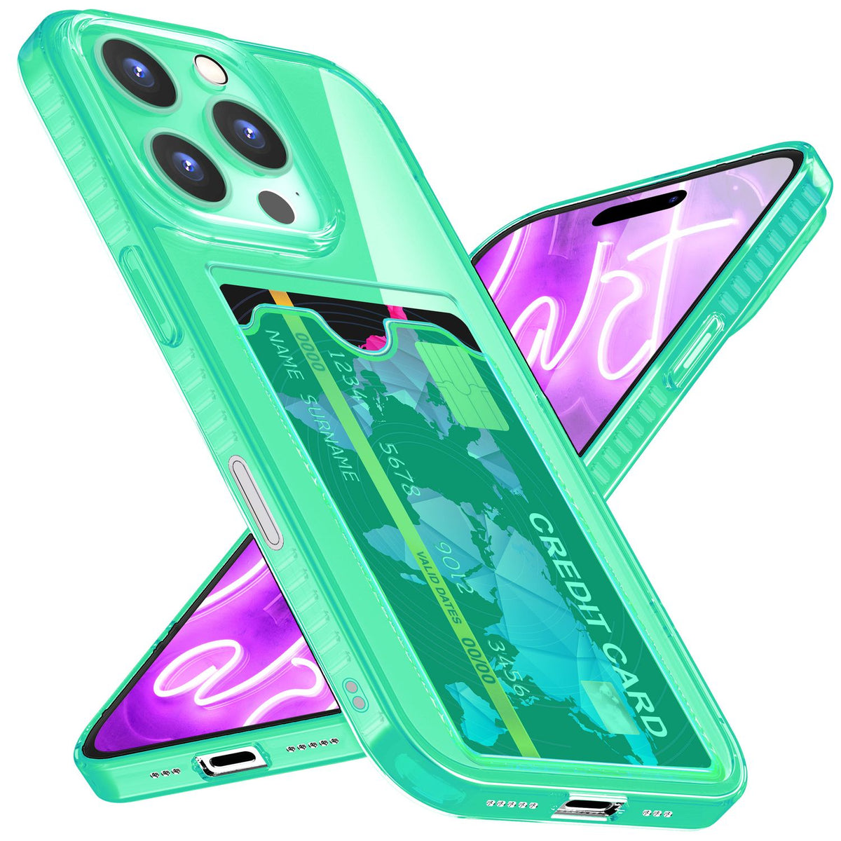 NALIA Neon Silikonhülle für iPhone 16 Pro Max – Kartenfach & Knallige Signal-Farbe – CARDPOP (Anti-Shock Handyhülle) – Marke aus Berlin