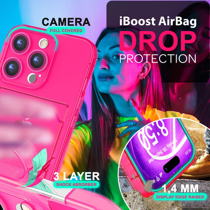 NALIA Neon Silikonhülle für iPhone 16 Pro Max – Kartenfach & Knallige Signal-Farbe – CARDPOP (Anti-Shock Handyhülle) – Marke aus Berlin