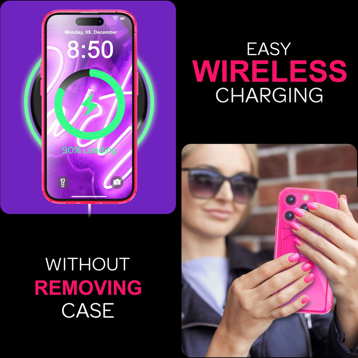 NALIA Neon Silikonhülle für iPhone 16 Pro Max – Kartenfach & Knallige Signal-Farbe – CARDPOP (Anti-Shock Handyhülle) – Marke aus Berlin