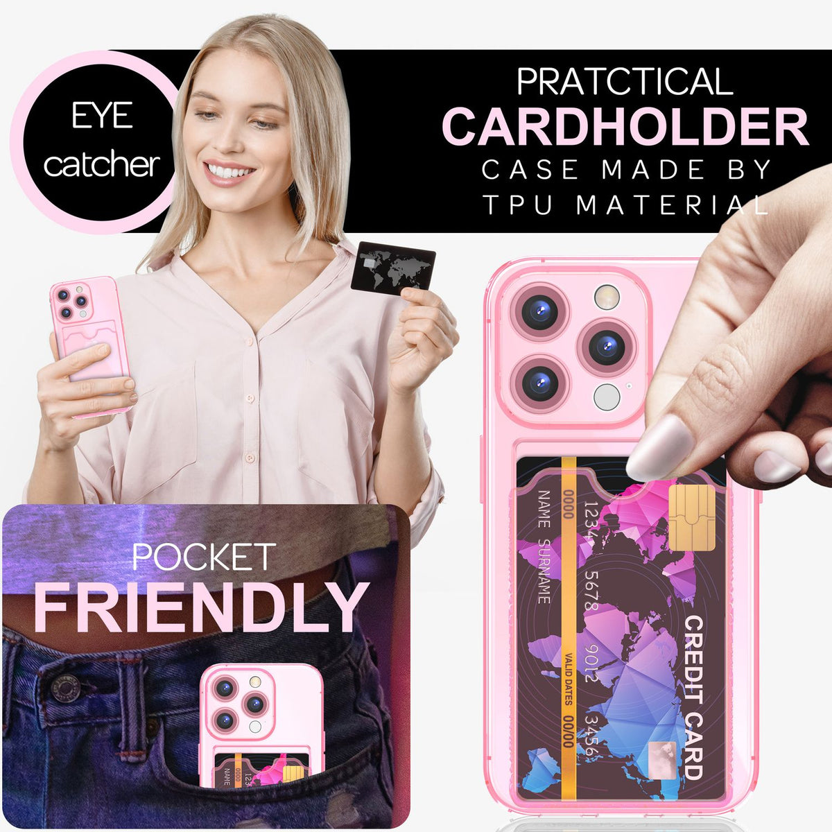 NALIA Neon Silikonhülle für iPhone 16 Pro Max – Kartenfach & Knallige Signal-Farbe – CARDPOP (Anti-Shock Handyhülle) – Marke aus Berlin