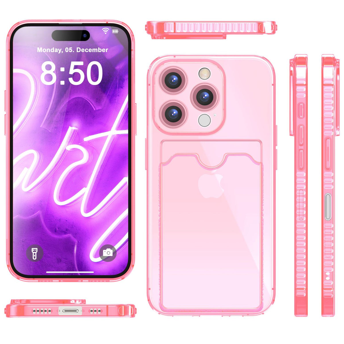 NALIA Neon Silikonhülle für iPhone 16 Pro Max – Kartenfach & Knallige Signal-Farbe – CARDPOP (Anti-Shock Handyhülle) – Marke aus Berlin