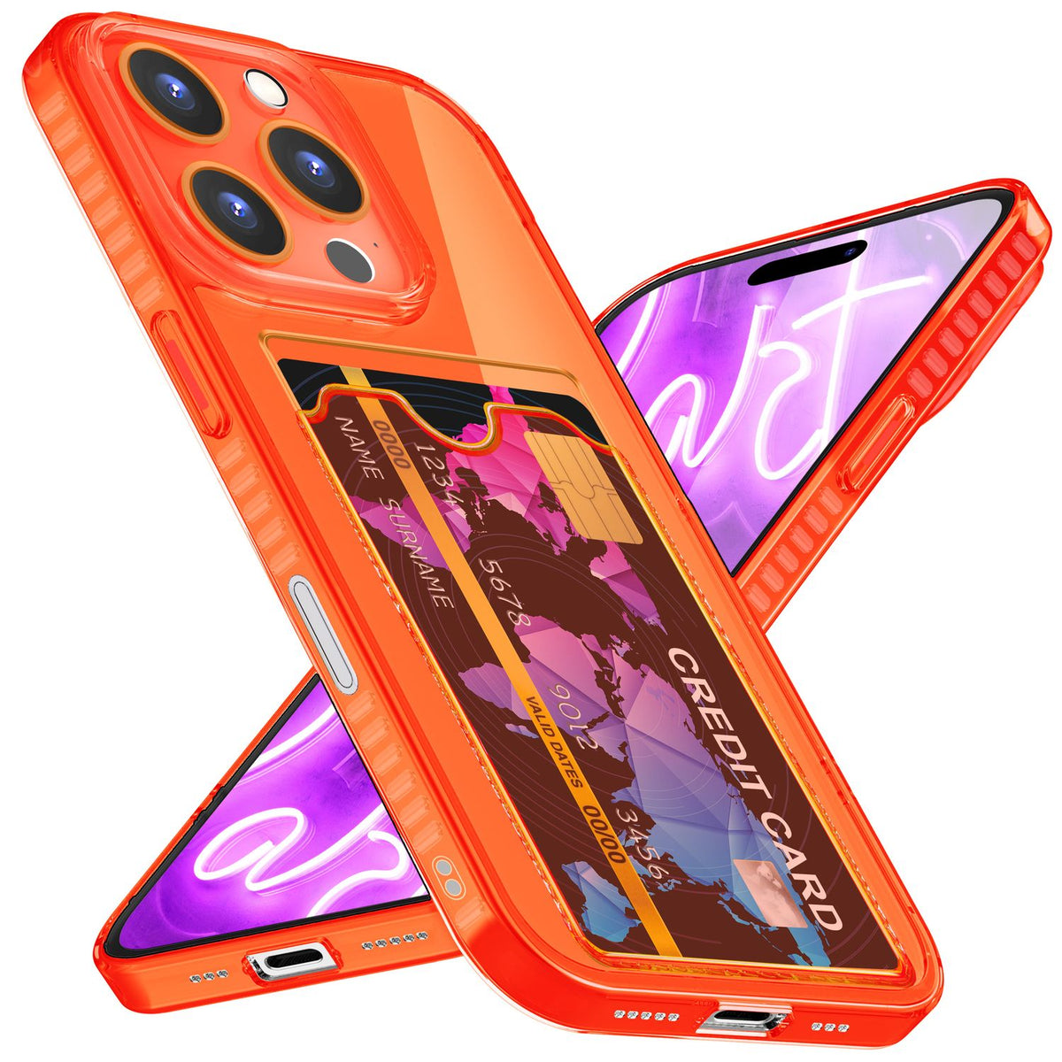 NALIA Neon Silikonhülle für iPhone 16 Pro Max – Kartenfach & Knallige Signal-Farbe – CARDPOP (Anti-Shock Handyhülle) – Marke aus Berlin