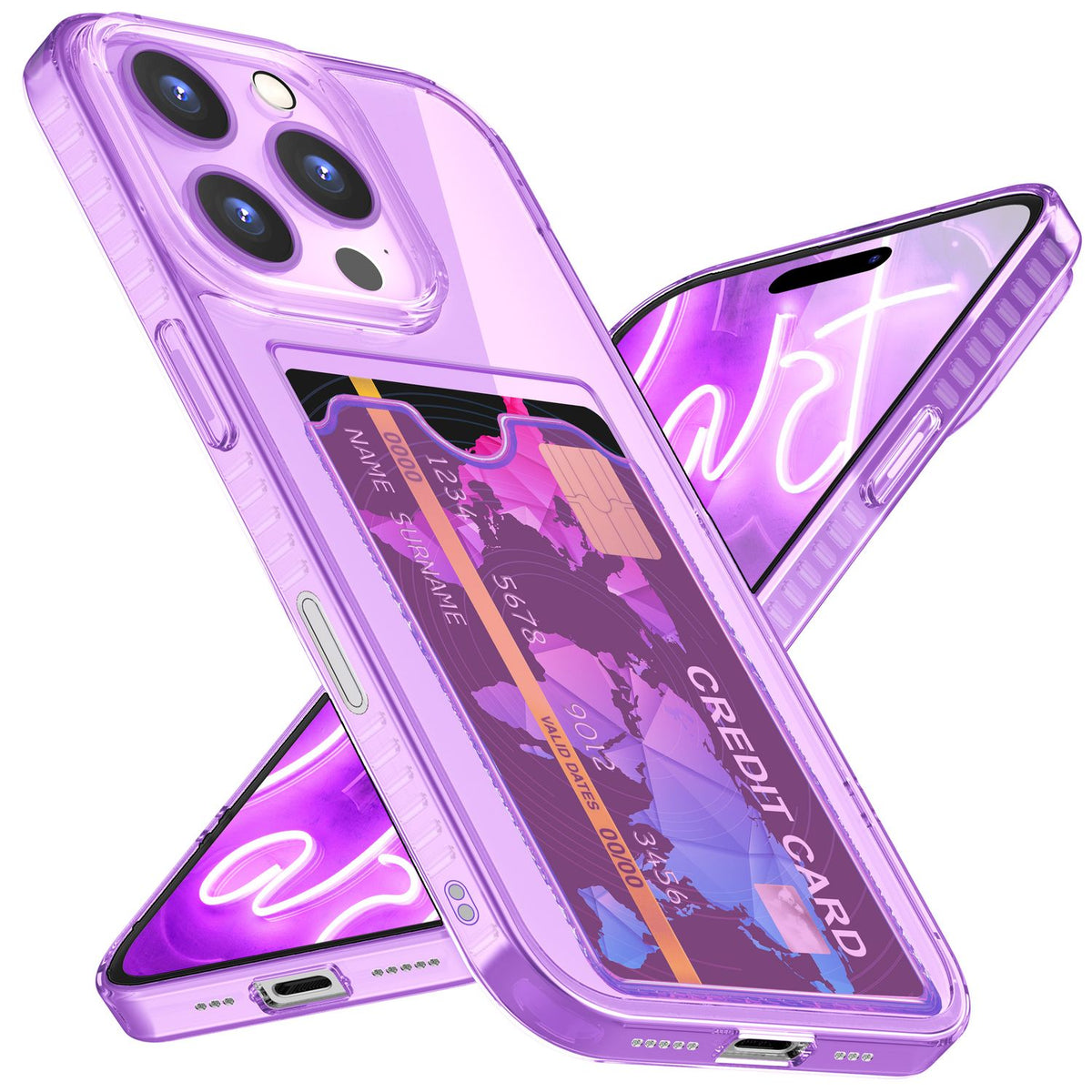 NALIA Neon Silikonhülle für iPhone 16 Pro Max – Kartenfach & Knallige Signal-Farbe – CARDPOP (Anti-Shock Handyhülle) – Marke aus Berlin